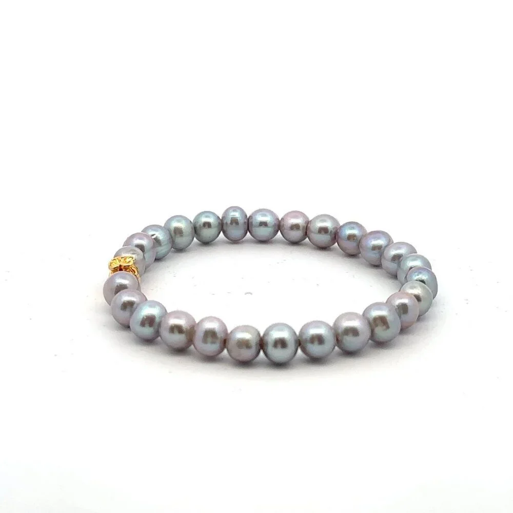 18K Gold Money Bag Lucky Charm Gray Pearl 6-7mm x 6-7.5mm - Picture 3 of 9